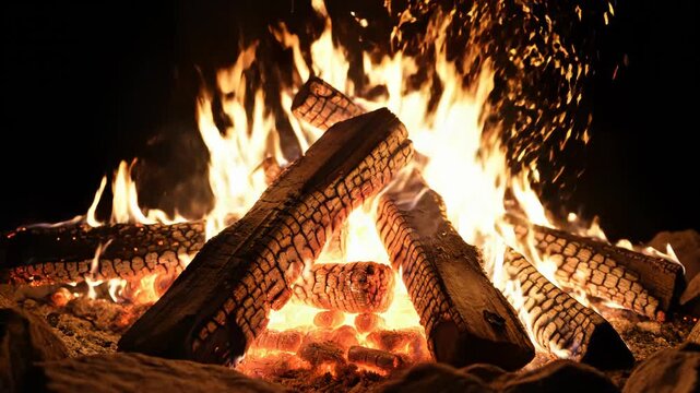 Wood burning in a campfire