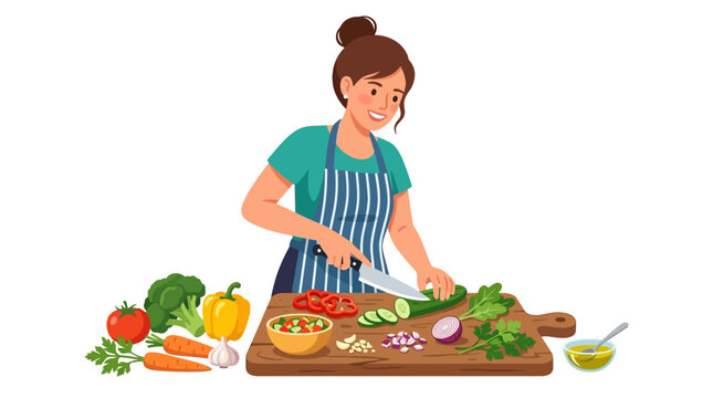 Woman preparing fresh vegetables for healthy meal.