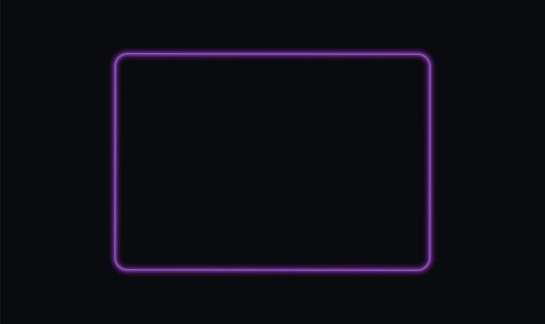 Purple Neon Rounded Rectangle Frame Vector Illustration with Glowing Border on Black Background