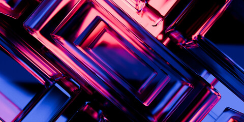 Cyber elements made of transparent glass and liquid acrylic purple blue glow on black backdrop cinematic tech background design cover art visuals 3d rendering © IM_VISUALS