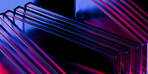 Cyber elements made of transparent glass and liquid acrylic purple blue glow on black backdrop cinematic tech background design cover art visuals 3d rendering © IM_VISUALS