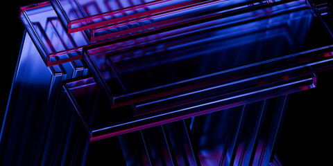 Cyber elements made of transparent glass and liquid acrylic purple blue glow on black backdrop cinematic tech background design cover art visuals 3d rendering © IM_VISUALS