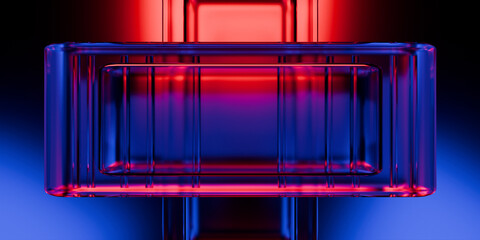 Cyber elements made of transparent glass and liquid acrylic purple blue glow on black backdrop cinematic tech background design cover art visuals 3d rendering © IM_VISUALS