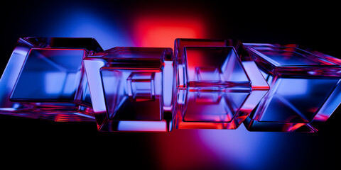 Cyber elements made of transparent glass and liquid acrylic purple blue glow on black backdrop cinematic tech background design cover art visuals 3d rendering © IM_VISUALS