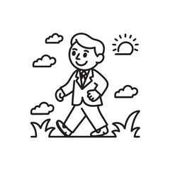 Fototapeta premium A dotted outline illustration featuring a sun and cloud icon positioned between two male figures Vector