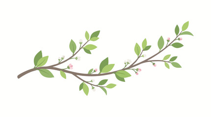 Obraz premium Spring Branch with Fresh Green Leaves and Tiny Delicate Blossoms