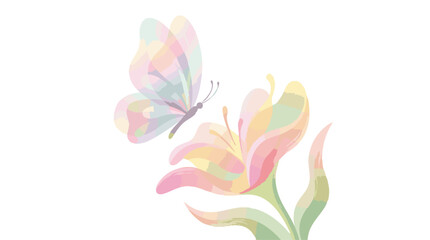 Obraz premium Butterfly Hovering over a Stylized Lily Flower in Soft Pastel Colors