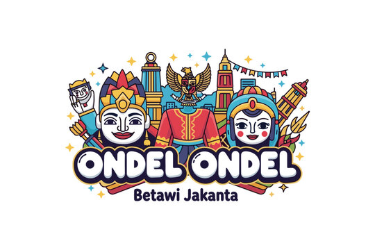 Colorful ondel ondel characters celebrating betawi culture in jakarta