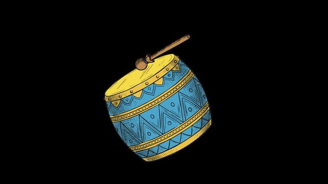 Round Ramadan drum animation with decorative details, isolated on transparent background, seamless loop for cultural and festive visuals