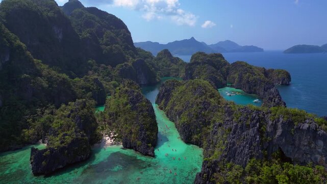 Big Lagoon El Nido, Palawan aerial island landscape Nice aerial view drone