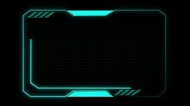 Neon-lit outline of a futuristic rectangular device against a dark background