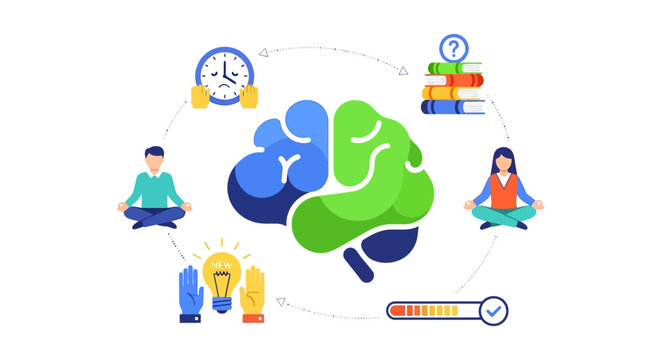 Brain Cognitive Function Diagram: Learning, Creativity, Mental Performance, Mindfulness, and Stress Management Process
