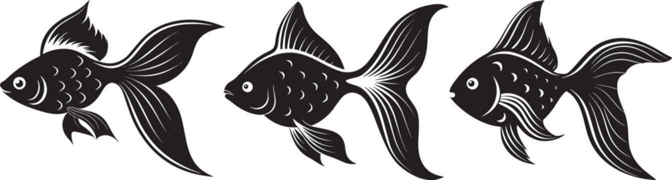 goldfish silhouette set, aquarium fish collection, black vector aquatic illustration .

 