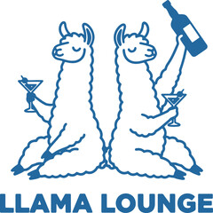 Fototapeta premium Llama lounge logo with two llamas holding drinks