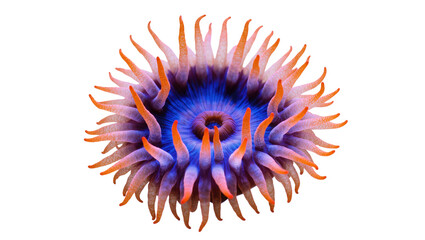 Colorful vivid sea anemone with glowing orange and blue tentacles, marine life