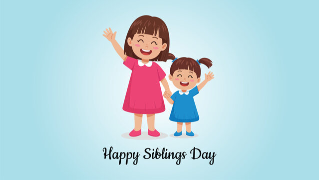Happy siblings day illustration with cute children girls celebrating family love bond childhood relationship joyful greeting design concept