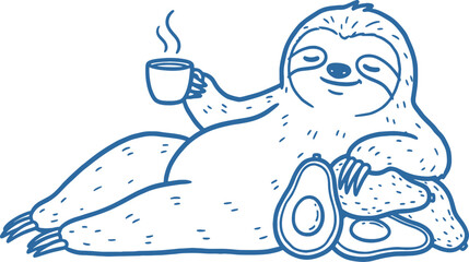 Fototapeta premium Sloth relaxing with coffee and donuts in a casual setting