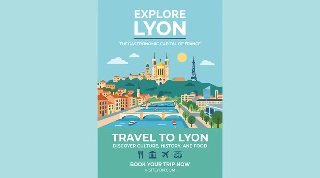 Explore Lyon Travel Poster Design