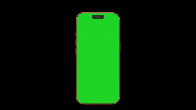Animation iPhone  with green screen on an isolated background with screen mask and alpha channel for web, App UI, and presentation.
