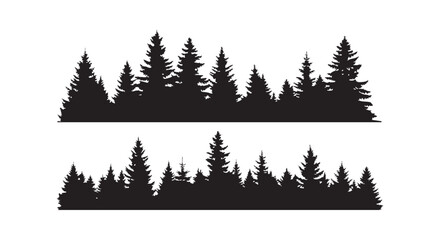 Obraz premium A black silhouette of a forest with pine trees on a white background isolated on transparent background
