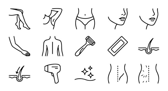 Female Hair Removal Line Icons Set &ndash; Body Zones, Shaving, Waxing and Skincare Symbols