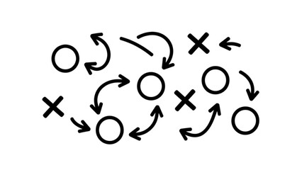 Fototapeta premium A strategic sports tactical diagram showing player movements with circles and crosses and arrows Vector