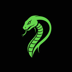 Fototapeta premium Vibrant Green Cobra Head with Tongue Out on a Dark Background.