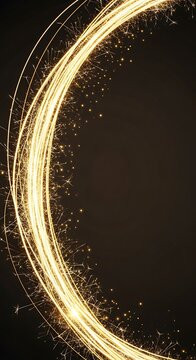 Glowing golden light trails form a circular motion on a dark background with sparks.
