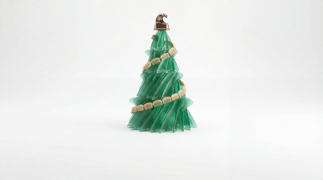 Toothbrush Christmas tree stands isolated. Green toothbrush sculpture with tiny brush garland on white background, playful holiday hygiene concept for dental promo, eco gift banner, seasonal design
