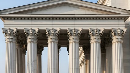 Fototapeta premium Classical architecture building with corinthian columns and pediment in clear light for history