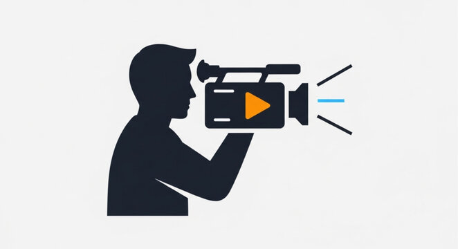 Silhouette of a Cameraman Filming with a Professional Video Camera.