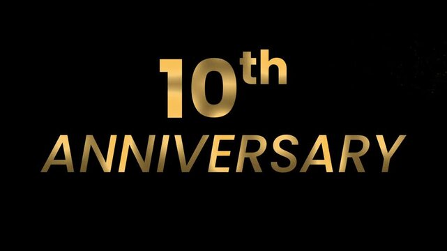 10th Anniversary golden transition text animation isolated on black background