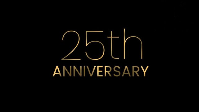 25th anniversary golden transition text animation isolated on black background