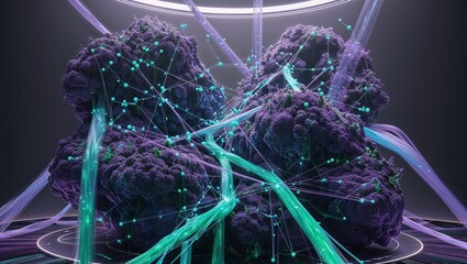 Darstellung eines Netzwerkes mit leuchtenden Linien, Kreisen und Punkten
