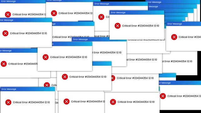 Critical error message pop ups on windows screen animation isolated on black background