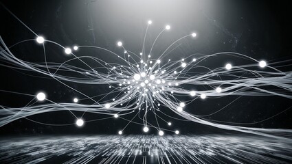 Darstellung eines Netzwerkes mit leuchtenden Linien, Kreisen und Punkten