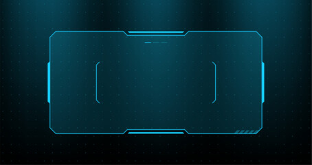 Blue glowing hud frame with digital radar grid background. Futuristic user interface template for data visualization. Virtual screen panel design for sci-fi software and technology. © marruu