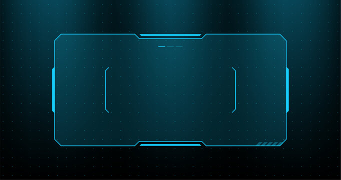 Blue glowing hud frame with digital radar grid background. Futuristic user interface template for data visualization. Virtual screen panel design for sci-fi software and technology.