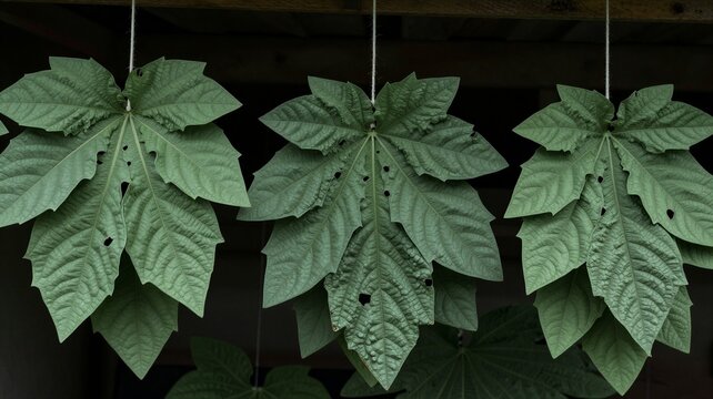 Comfrey Leaves Drying on Strings