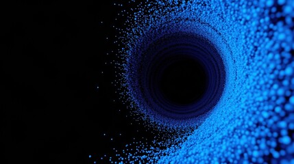 Fototapeta premium Blue particles swirl into dark center. Digital tunnel effect creates depth, mystery. Abstract representation, futuristic design.