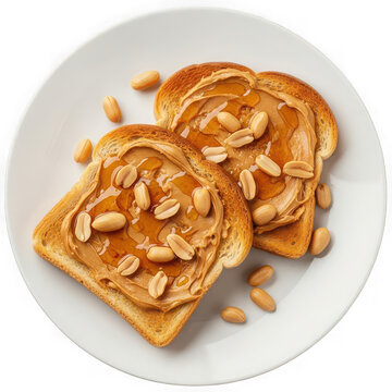 Peanut butter toast on a white plate