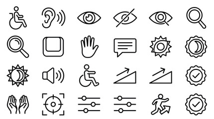 Fototapeta premium Set of 27 Black Line Accessibility User Interface Icons Vector
