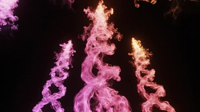 A mesmerizing video showcasing colorful smoke swirling in the air against a dark background