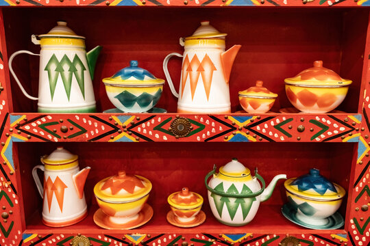 Traditional coffee pots on the market in Jeddah old town Saudi Arabia