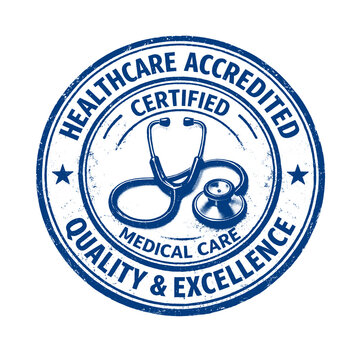 A blue seal indicating healthcare accreditation on transparent background