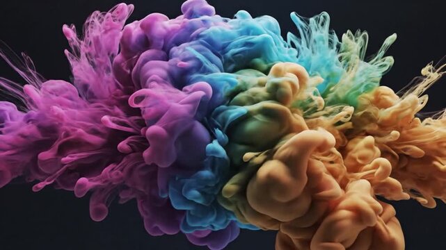 A colorful video showcasing vibrant ink clouds floating in mid-air against a dark background