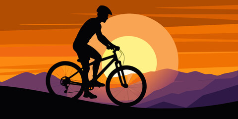 Obraz premium Man on mountain bike sunset silhouette