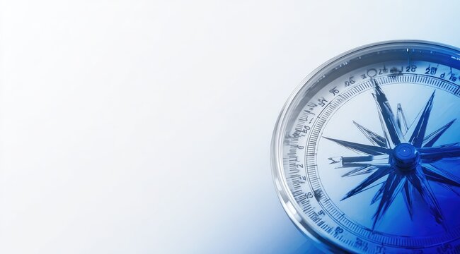 A close-up view of a classic navigational instrument, with a clear face and a magnetic needle, against a gradient background