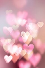 Fototapeta premium Romantic love theme for Valentines Day. A vibrant and romantic scene of heartshaped bokeh lights on a pink and white background, creating a dreamy and ethereal atmosphere.