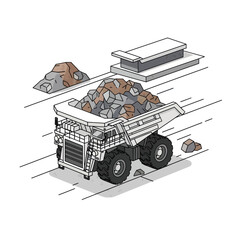 Heavy-duty mining dump truck loaded with rocks and minerals. © Mukhamad